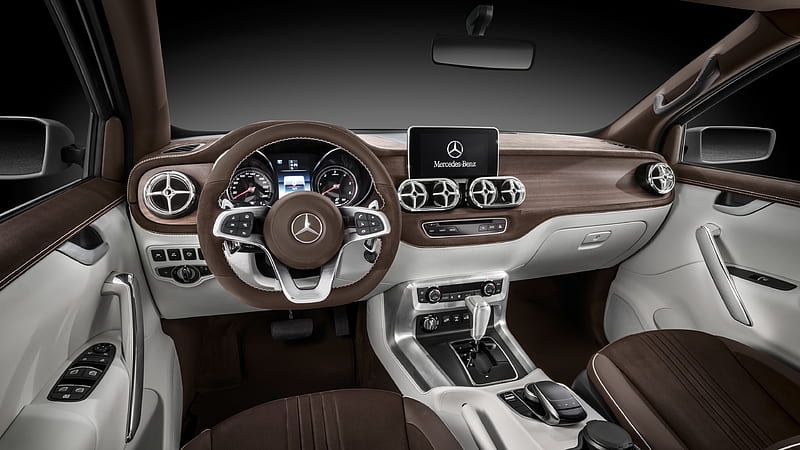 Mercedes-Benz X-Class, 2017, interior, brown leather, Pickup Truck, HD wallpaper