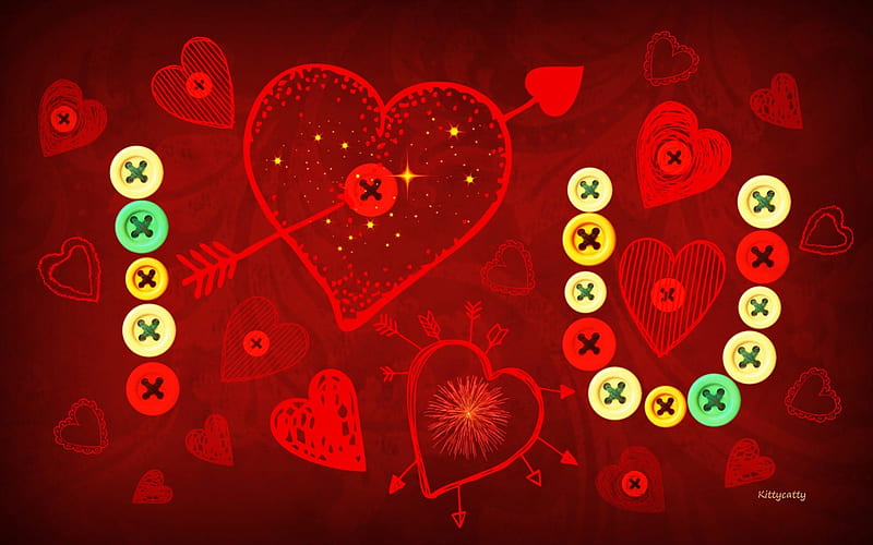 ... I U ... , buttons, red, friendship, love, I love you, corazones, abstract, love hearts, HD wallpaper