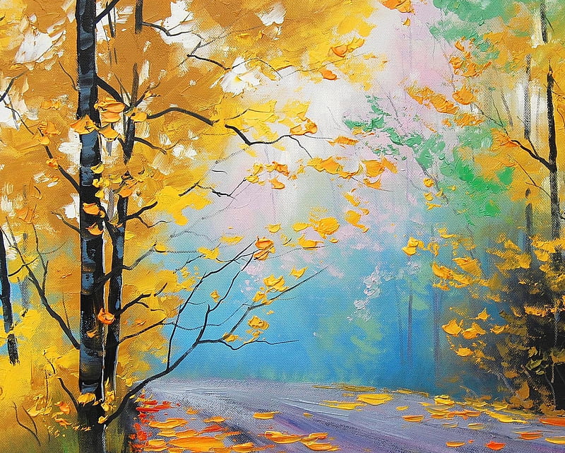 Paintings, autumn, nature, paint, road, HD wallpaper | Peakpx