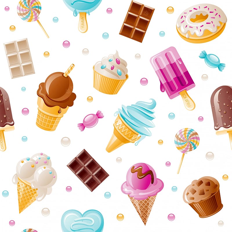 Premium Vector. Dessert pattern. sweet cartoon seamless background. cute ice cream cone, candy, cupcake, donut, chocolate, HD phone wallpaper