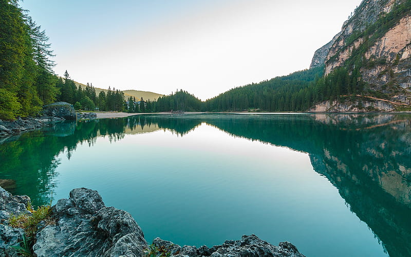 Dolomites lake mountains reflection-2017 Scenery, HD wallpaper