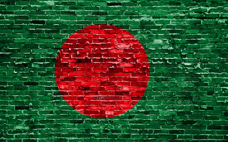 Bangladesh flag, bricks texture, Asia, national symbols, Flag of Bangladesh, brickwall, Bangladesh 3D flag, Asian countries, Bangladesh, HD wallpaper