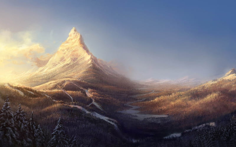 winter mountain painting-World of fantasy art design, HD wallpaper
