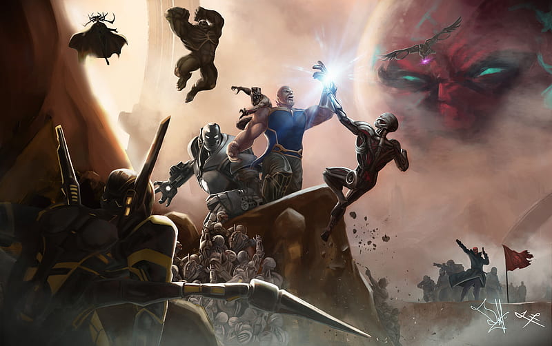 Thanos vs MCU Superheroes, HD wallpaper
