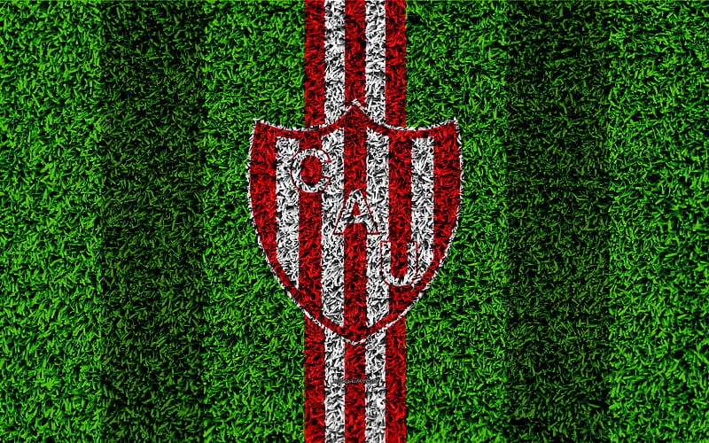 Union de Santa Fe football lawn, logo, Argentinian football club, grass texture, white red lines, Superliga, Santa Fe, Argentina, football, Argentine Primera Division, Superleague, HD wallpaper