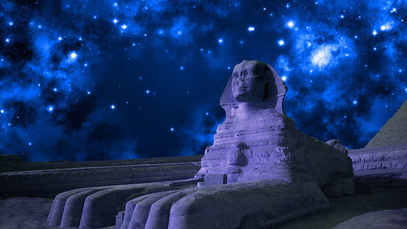 The Sphinx, monument, sphinx, giza, bonito, starry, egypt, night, HD wallpaper