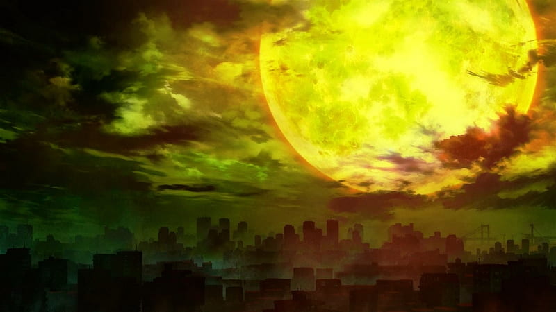 Anime Dark Moon, Scenery, Anime, Sky, Moon, dark, HD wallpaper