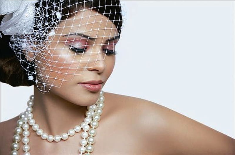 White veil, perls, amazing, veil, bonito, white, elegant, HD wallpaper