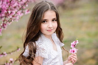 Wallpaper Cute little girl pink cherry flowers 1920x1440 HD Picture Image