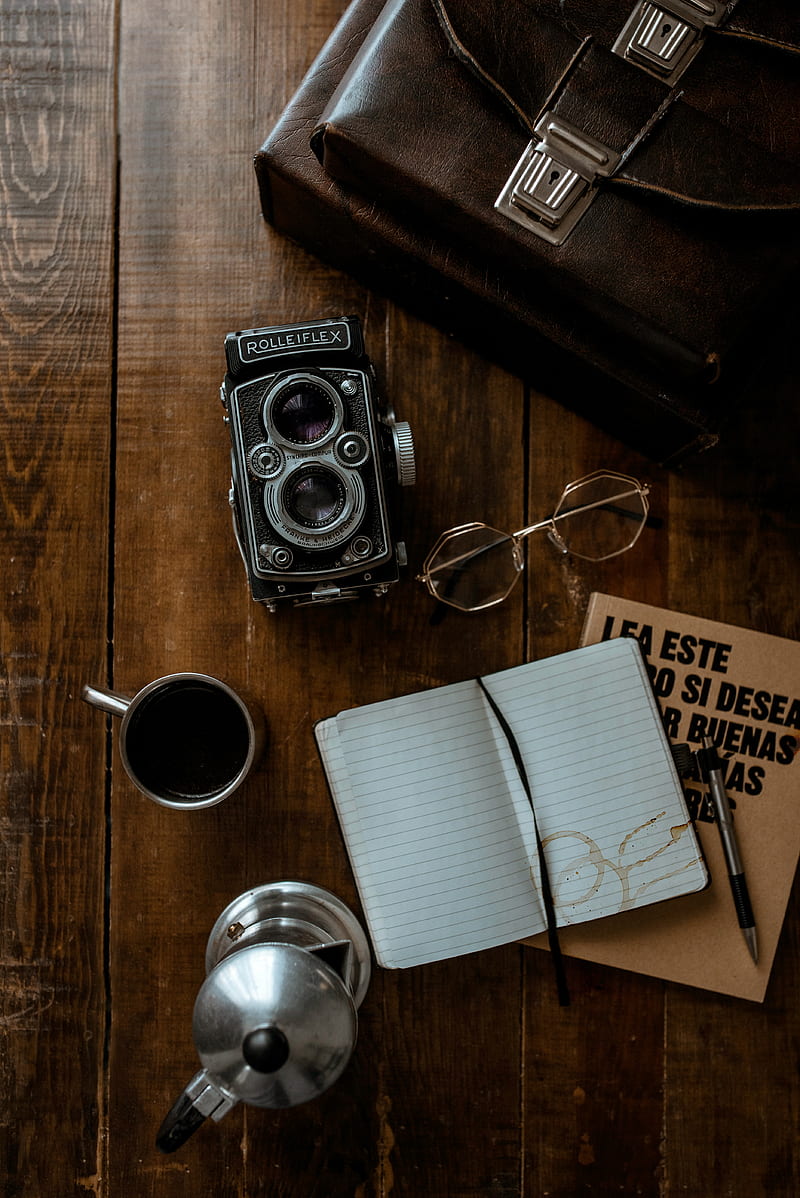 camera, retro, coffee, notebook, HD phone wallpaper