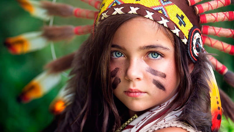 Grey Eyes Cute Little Girl Is Dressing Like Tribal Cute, HD wallpaper