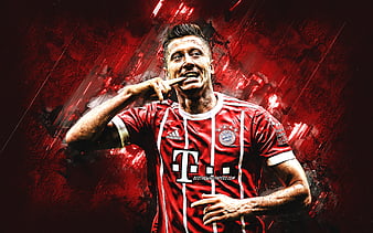 Robert Lewandowski, Bayern Munich, striker, red stone, portrait, famous ...