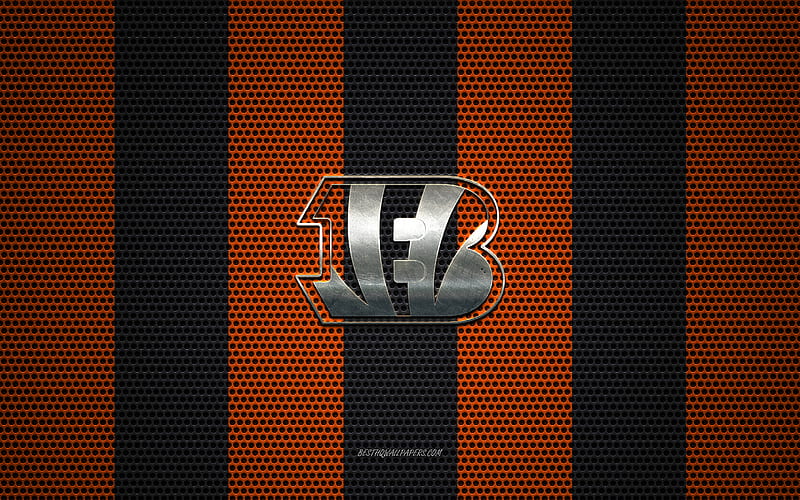 Cincinnati Bengals logo, American football club, metal emblem, black-orange metal mesh background, Cincinnati Bengals, NFL, Cincinnati, Ohio, USA, american football, HD wallpaper