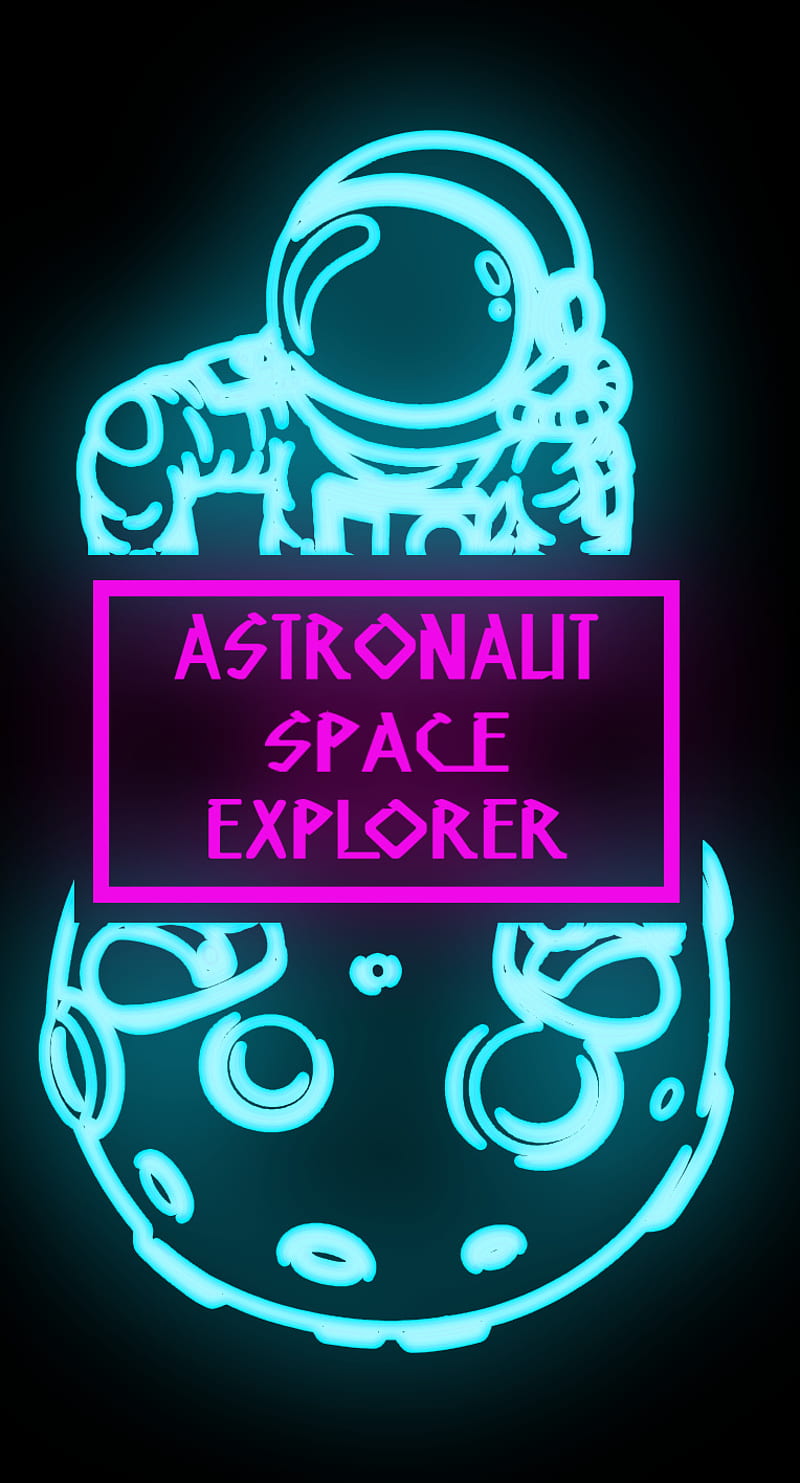 astronaut, blue, moon, neon, pink, retro, space, HD phone wallpaper
