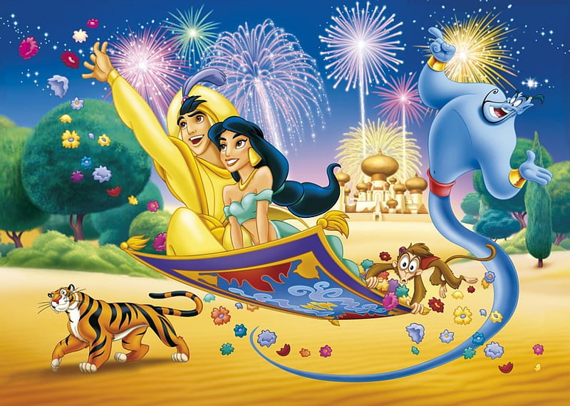 Aladdin, Disney, Cartoon, Princess Jasmine, Genie, Jasmine, HD wallpaper |  Peakpx