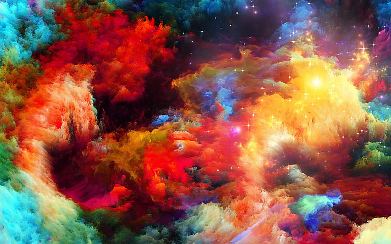 Clusters Of Colour, rainbows, space, clouds, sky, HD wallpaper