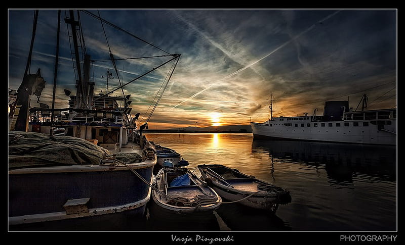 Sunset in the port, beauty, sunset, boat, port, HD wallpaper | Peakpx