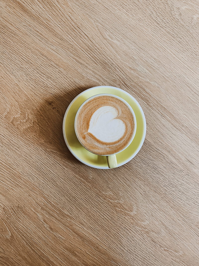 cup, cappuccino, drink, pattern, wooden, HD phone wallpaper