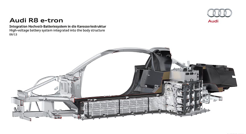 2013 Audi R8 e-tron High-voltage Battery System Integrated Into Body Structure - Technical Drawing , car, HD wallpaper