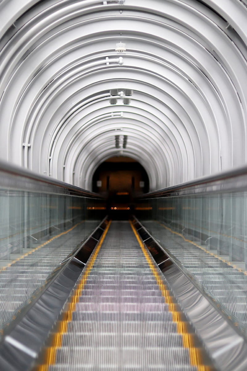 escalator, tunnel, metro, underground, interior, HD phone wallpaper