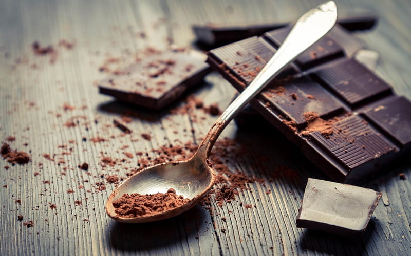Chocolate, spoon, brown, sweets, chocolate bar, bar, sweet, spoons, cocoa, HD wallpaper