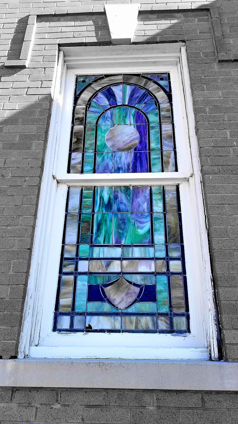 Whimsical Wash, abandoned, blue, church, cool, green, holiday, old, religious, stained glass, window, HD phone wallpaper