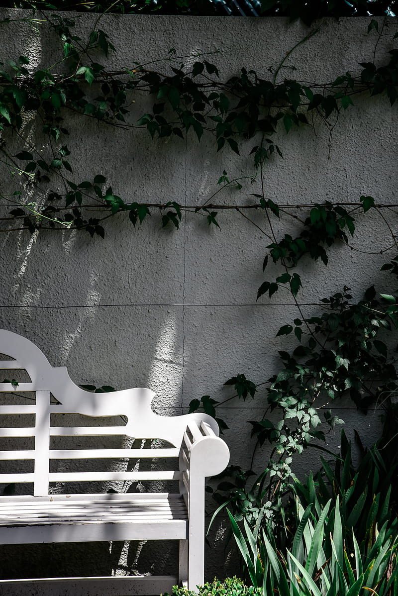 white plastic armchair beside gray concrete wall, HD phone wallpaper
