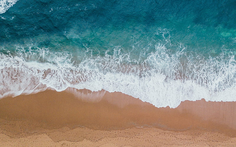 ocean coast, view from above, aero view, waves, ocean, HD wallpaper