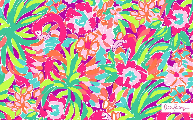 Flowers, green, lilly pulitzer, texture, flower, summer, pink, art, pattern, colorful, vara, paper, HD wallpaper
