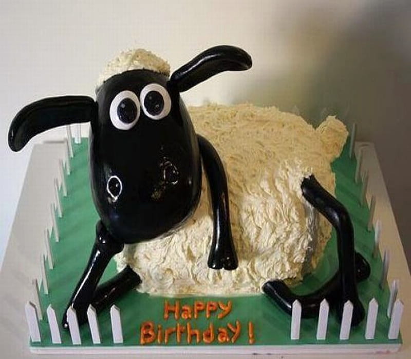 Sheep Cake, Cake, Black, Grass, White, Sheep, Fence, HD wallpaper