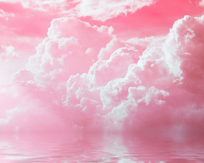 Amazing pink clouds, water, sky, clouds, pink, HD wallpaper