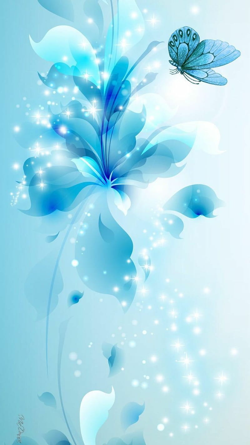 Blue, butterfly, flower, note, HD phone wallpaper