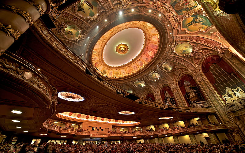 Broadway theatre, interior, hall, Manhattan, New York, USA, luxurious ceiling, HD wallpaper