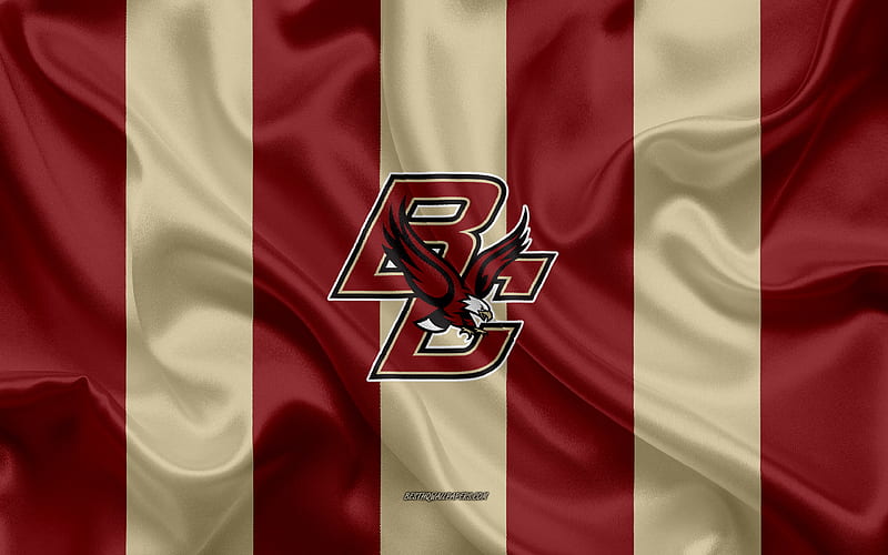 Boston College Eagles, American football team, emblem, silk flag, red golden silk texture, NCAA, Boston College Eagles logo, Chestnut Hill, Massachusetts, USA, American football, FBS, HD wallpaper