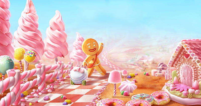 Sweet Land, cone, ice cream, food, bread, donuts, marsh mallows, HD wallpaper