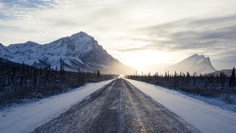 Winter Road Mountains , mountains, winter, road, nature, HD wallpaper