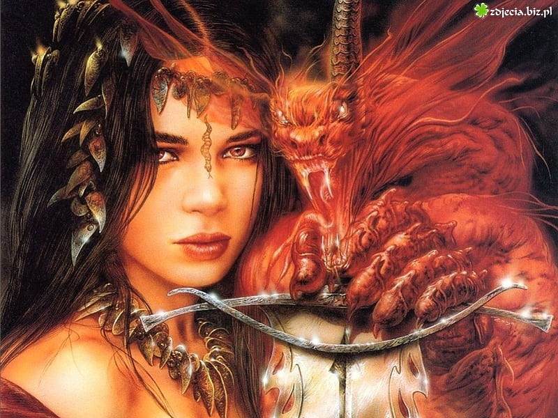 Luis Royo - fantasy women, red, fantasy, demon, beauty, women, HD wallpaper