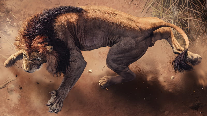 giant african lion, sand, predator, Animal, HD wallpaper