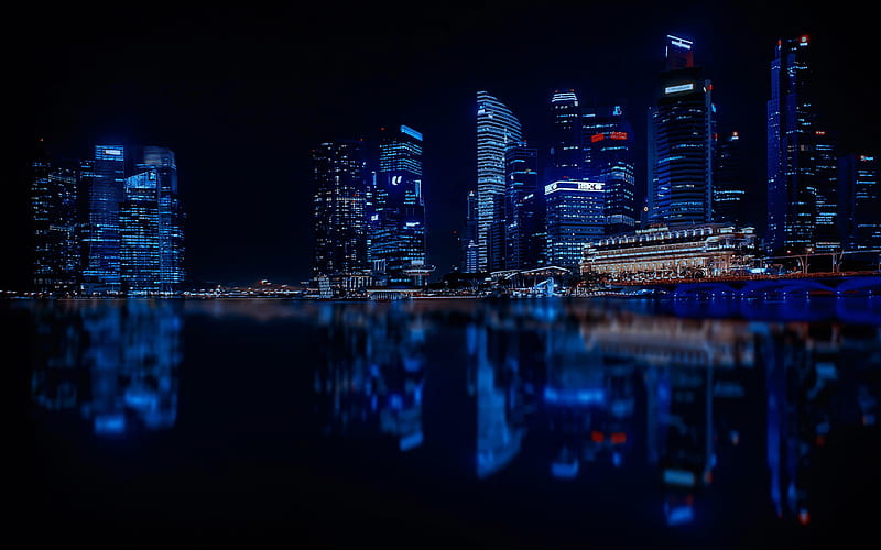 Singapore, modern buildings, nightscapes, The Fullerton Hotel, Asia, HD wallpaper