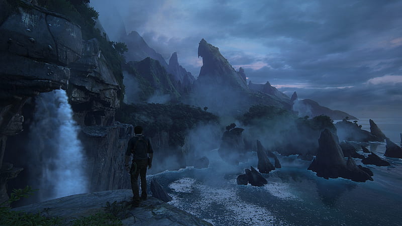 uncharted 4: a thiefs end, scenery, waterfall, playstation 4 games, nathan drake, Games, HD wallpaper