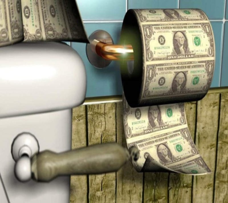 Dollars Toilet Paper, abstract, dollars, funny, paper, toilet, HD wallpaper