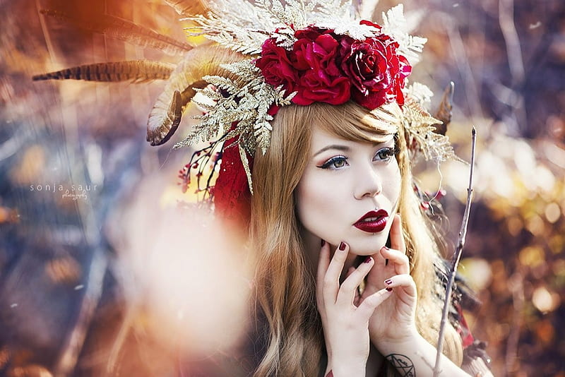 Sonja saur, red, model, girl, flower, face, woman, HD wallpaper | Peakpx