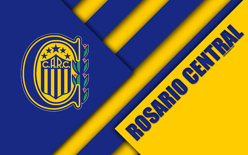 Rosario Central, Argentine football club logo, emblem, material design, yellow blue abstraction, Buenos Aires, Argentina, football, Argentine Superleague, First Division, HD wallpaper