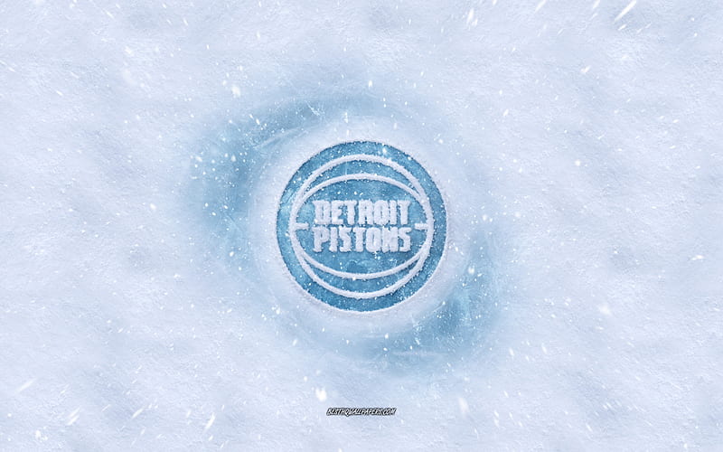 Detroit Pistons logo, American basketball club, winter concepts, NBA, Detroit Pistons ice logo, snow texture, Detroit, Michigan, USA, snow background, Detroit Pistons, basketball, HD wallpaper