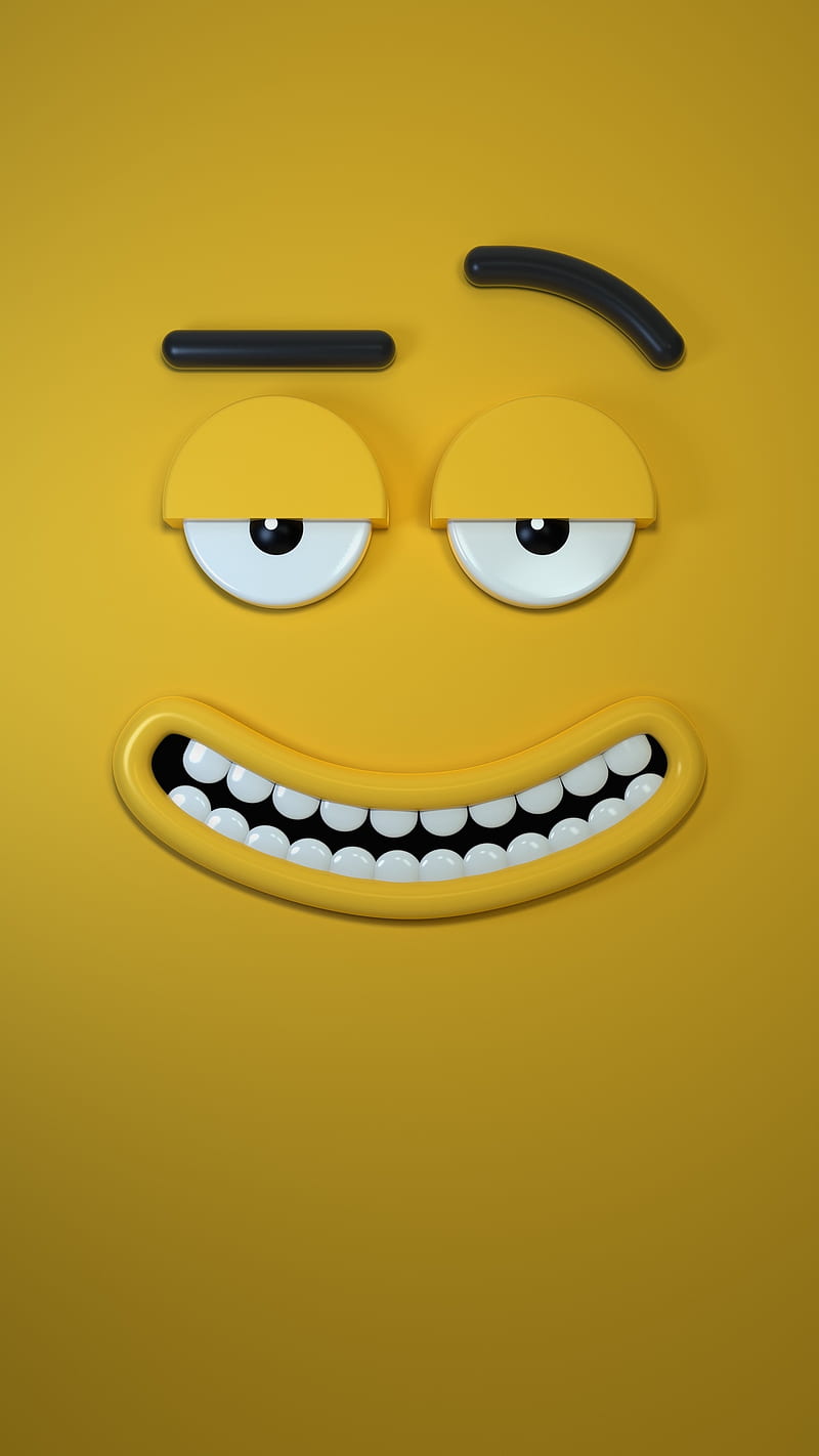Funny character, cartoon, drawings, eyes, face, humor, mouth, smiles, teeth, yellow, HD phone wallpaper