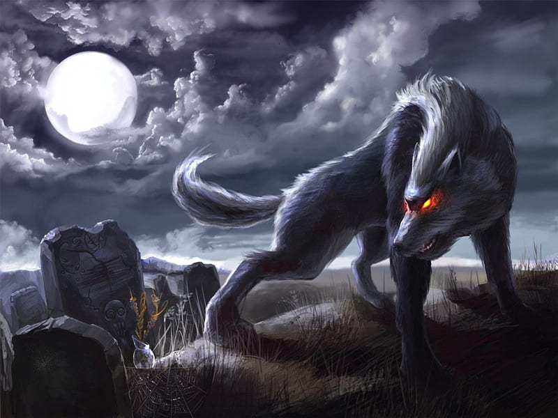 A Werewolf, Clouds, Moon, Eyes, Werewolf, wallpaper |