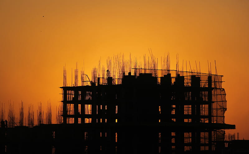 Sunset Ultra, Artistic, Urban, Orange, Building, Construction, sky, sunset, dark sky, HD wallpaper