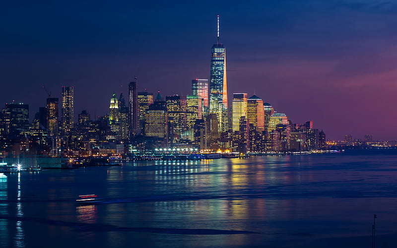 New York, America metropolis, skyscrapers, USA, nightscapes, HD wallpaper