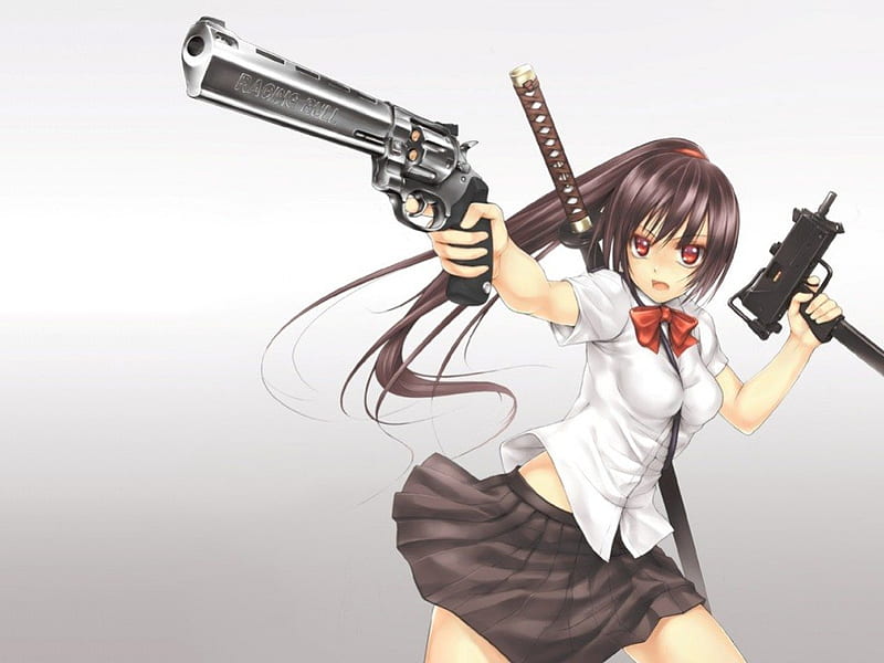 Anime Girl With Sword And Gun