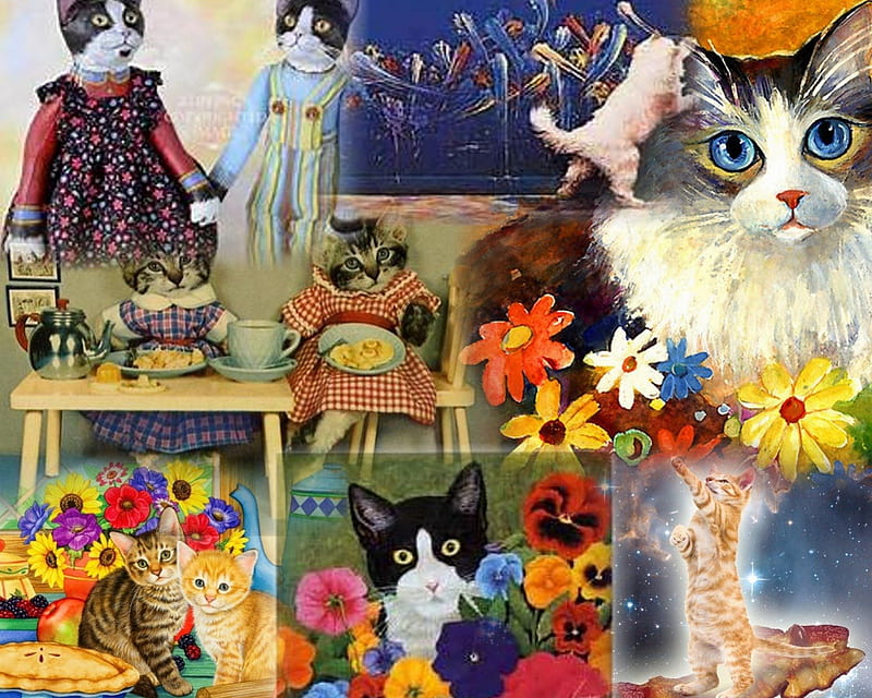 VINTAGE COLLAGE CATS, VINTAGE, COLLAGE, TYPE, CATS, HD wallpaper